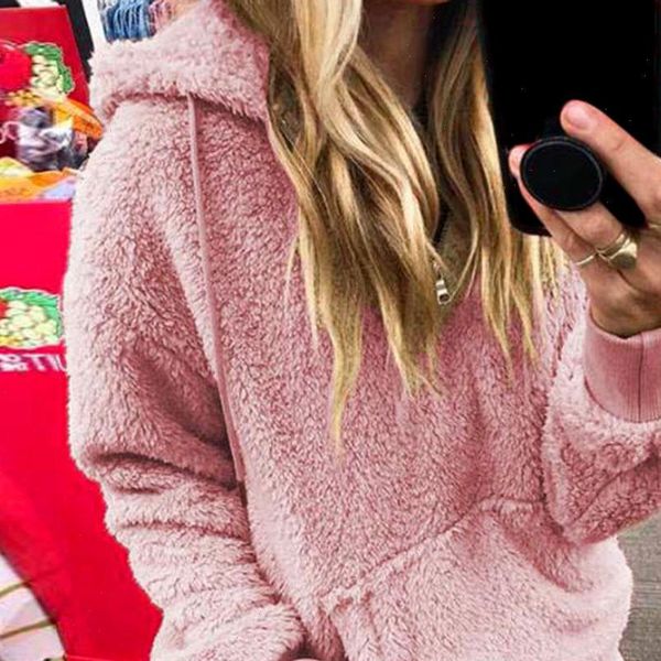 

women hoodies fashion solid color long sleeves with cap oversized hoodie double sided plush zipper pocket sweatshirt, Black