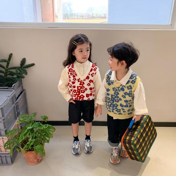 

waistcoat spring 2021 cute boys and girls v-neck knitted vest 1-6 years children floral casual brother sister clothes, Camo