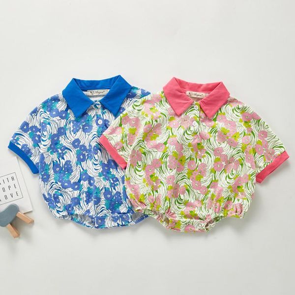 

rompers 2021 baby summer clothing cute print short sleeve bodysuit for girl boy loose bat jumpsuit cotton, Blue