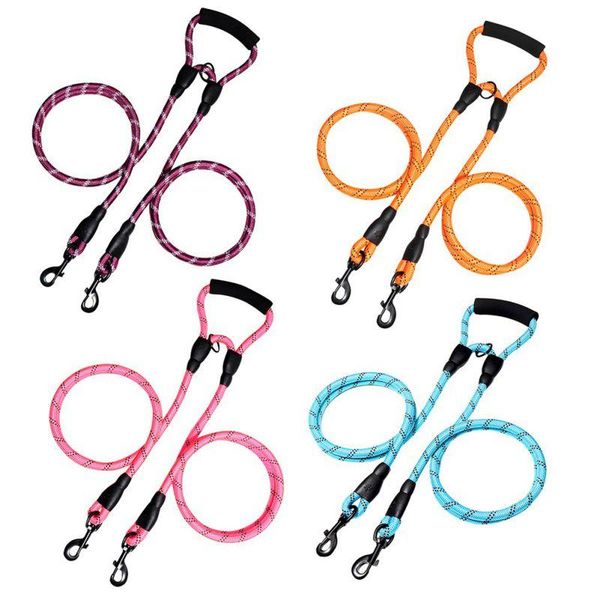 

walk 2 dog leash nylon dog traction rope double head leash twin dogs leashes splitter pet walking running training lead
