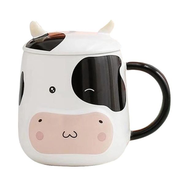 

mugs 450ml ceramic cow coffee mug tea cup with lid and spoon for home office