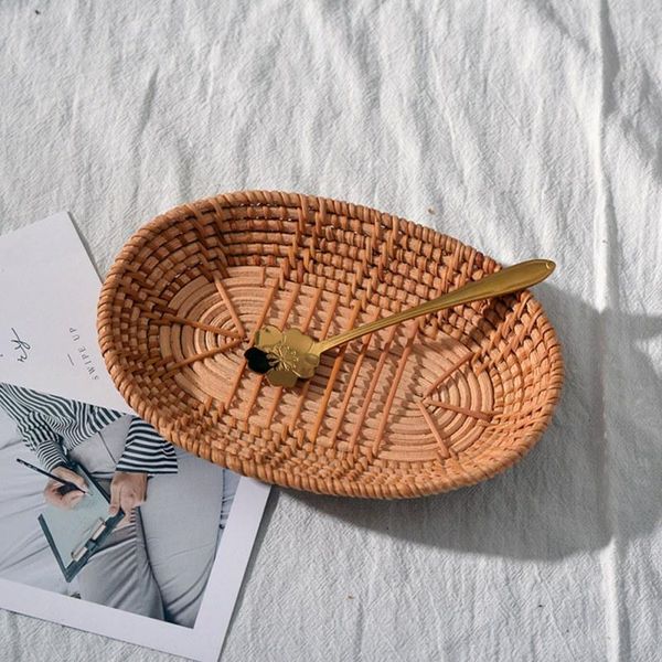 

storage baskets rattan handwoven round high wall severing tray food platters plate over for breakfast drink snack coffee tea 02