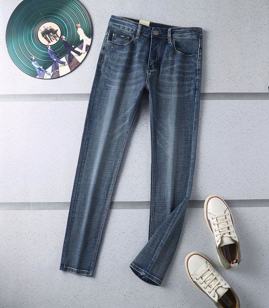 

european american style jeans designer mens elastic trousers slim casual autumn and winter new styleplaid regular pant latest hip hop rock r, Blue