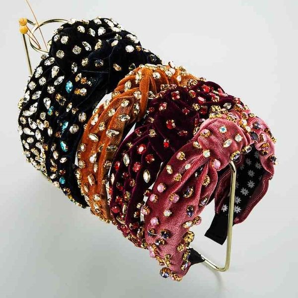 

hand fashion golden velvet sewn full diamond hoop baroque hair accessories, Black;brown