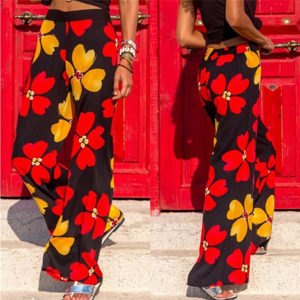 

women's pants & capris pantalon femme full length casual regular elastic waist print high pleated straight fashion trousers women, Black;white