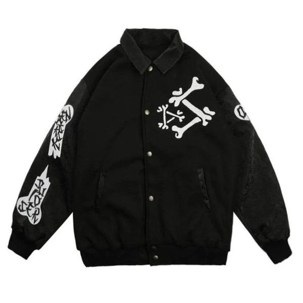 

men's jackets the bones vintage varsity jacket, Black;brown
