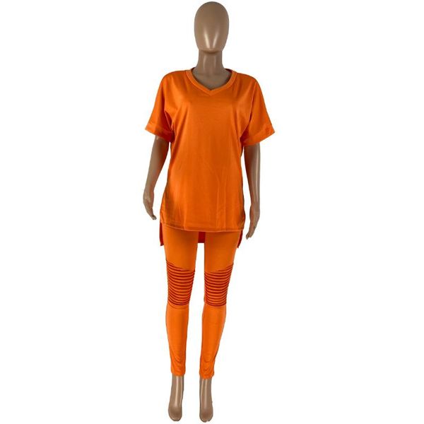 

women's two piece pants fat mm spring and summer large size solid color flower fashion lady orange white casual suit