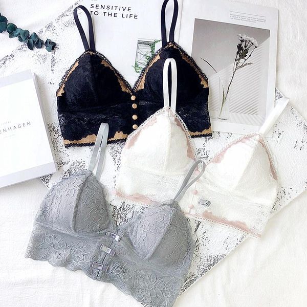 

wriufred lace embroidery bralette triangle cup bra breathable wire underwear female plus size button lingerie, Red;black