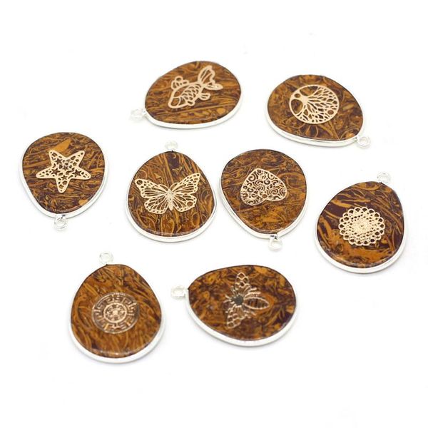 

charms retro drop-shape pendant natural tiger eye stone silver edging charm for jewelry making diy necklace eardrop accessories 26x35mm, Bronze;silver