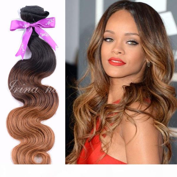 

7a wet and wavy 4pcs brazilian virgin hair ombre body wave 3 tone color 1b 4 30 100 human hair extension unprocessed remy hair bundles, Black