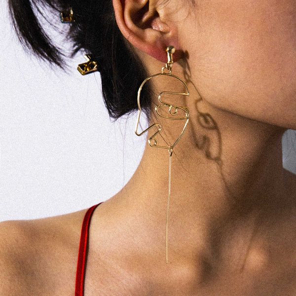 

simple accessories punk geometric hollow earrings female exaggerated personality stereo face contour ear clip, Silver