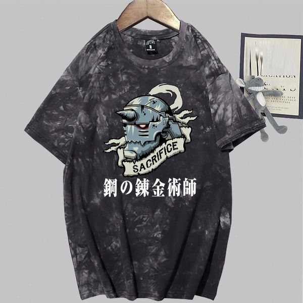 Fullmetal Alchemist Anime Fashion Kurzarm Rundhals Tie Dye T-Shirt Y0809