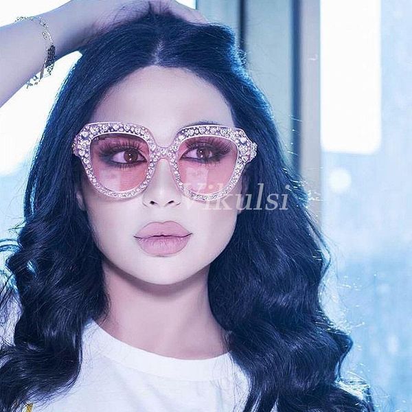 

sunglasses 2021 luxury italian brand women crystal cat eye mirror retro sun glasses female black pink shades uv400, White;black