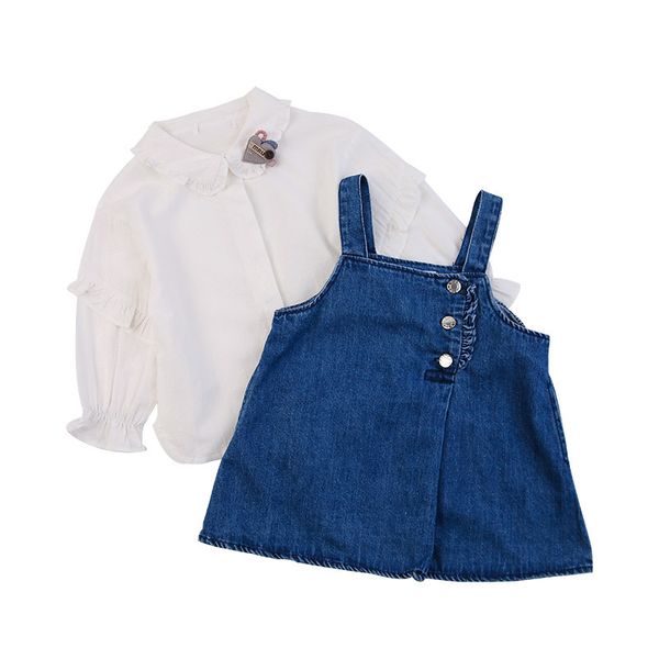 

girls shirt+ dress kids cotton teenagers spring summer casual tracksuits for 2-7 years outfitsÂ childrenÂ clothing set outfits, White
