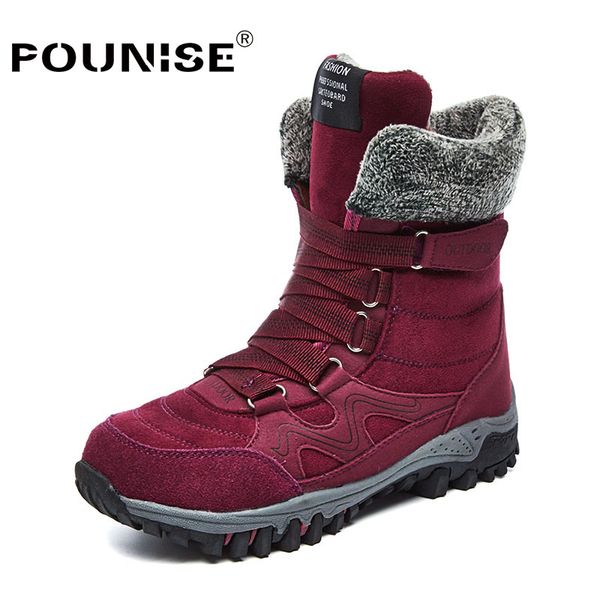 

women boots winter 2019 fashion leather snow boots outdoor round toe waterproof high platform boots woman plus size 35-42