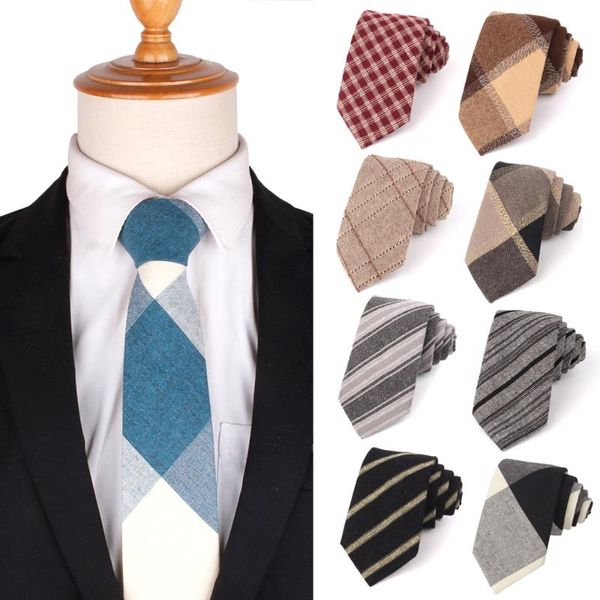 

neck ties cotton for men fashion plaid tie 7 cm slim skinny necktie wedding party black red striped mens, Blue;purple