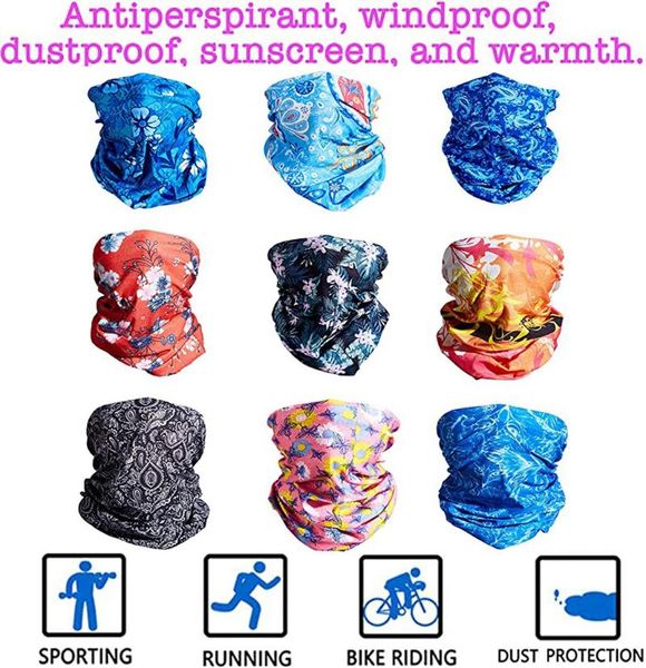 

scarves 9pcs face cover scarf neck protection bandana women men multi-purpose for outdoor facecover accessories, Blue;gray