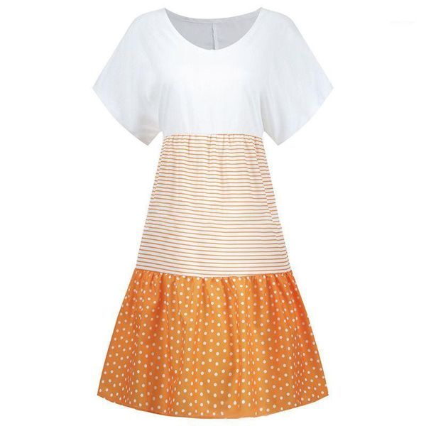 

women elegant party dress bohemian short sleeve midi color block polka dot striped sundress casual dresses, Black;gray