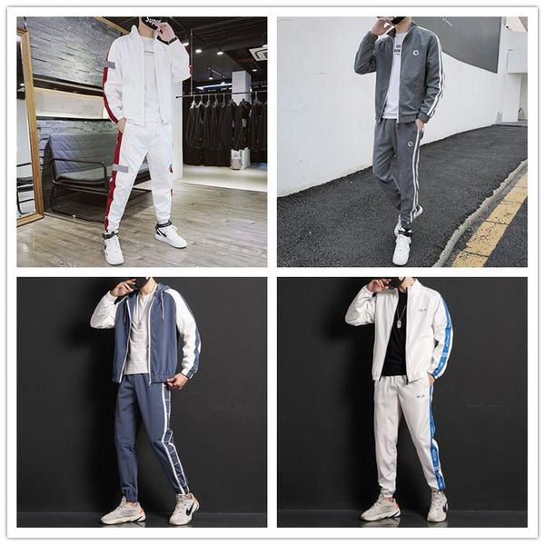 

suit sets sportswear suit men tracksuit hoodie set 2 pieces patchwork tracksuit men sweatsuits for sportswear set hooded, Gray