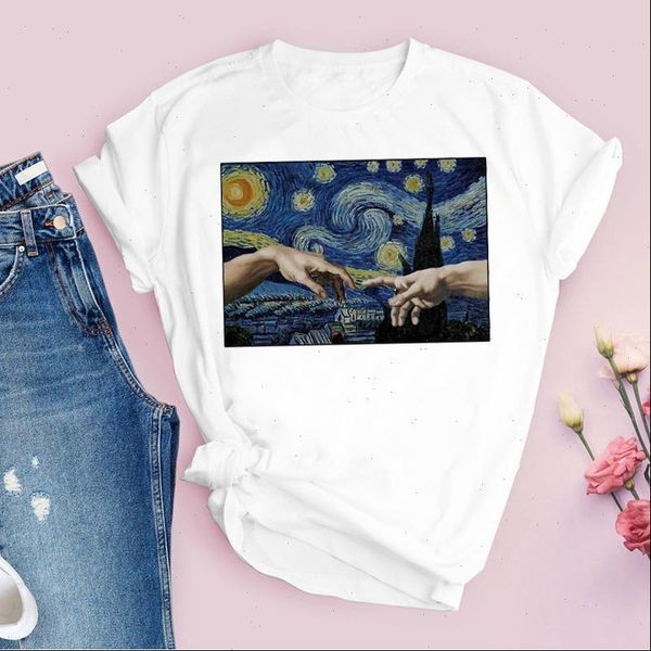 

women graphic aesthetic hand night cute style girl 90s cartoon print lady tees female t shirt womens t shirt, White