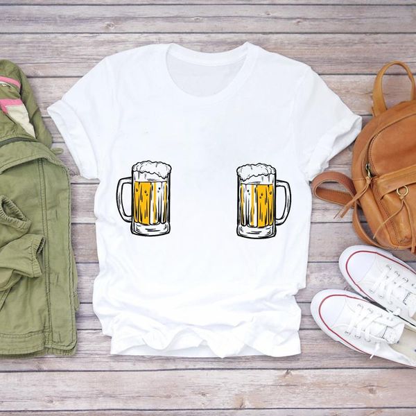 

women's t-shirt women 2021 summer beer fashion short sleeve cartoon print lady t-shirts t shirt ladies womens graphic female tee, White