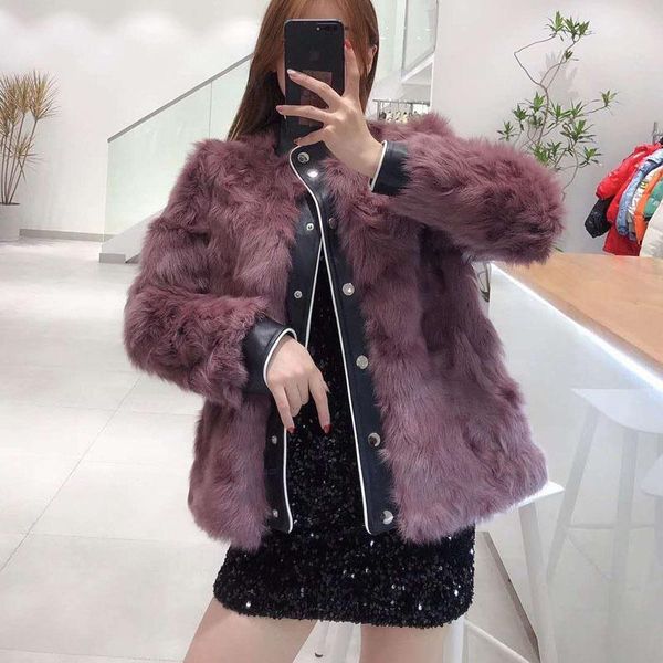 

women's fur & faux short women coat wwinter 2021 fashion streetwear female real sheep genuine leather jacket solid color thick warm fn0, Black