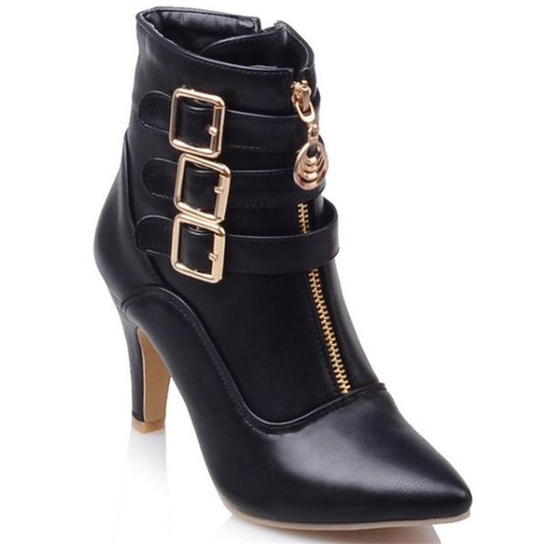 

boots buckle women's large short 40-45 pointed roman autumn winter 9-8, Black