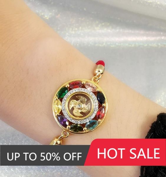 

thailand round transfer wheel bracelet buddhist bring lucky health jewelry gift for family friend bracelets wholesale bulk, Golden;silver