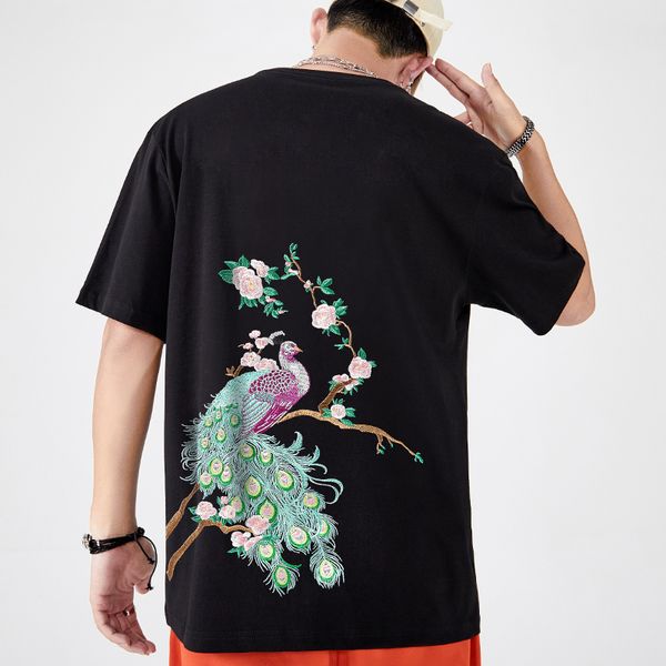

summer youth relaxed heavy craft embroidery t-shirt lovers' personalized short sleeve t-shirt men's fashion brand, White;black