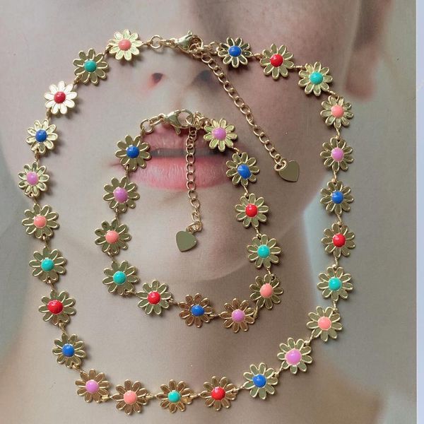 Anhänger Halsketten 5 teile/los Großhandel Zierliche Bunte Vielfalt Blume Einstellbare Emaille Halskette Armband Schmuck