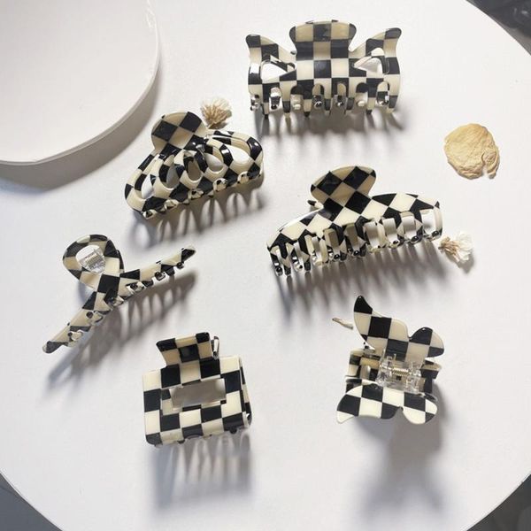 

hair accessories retro black white plaid grab clip acetate medium acetic acid elegant style make, Slivery;white