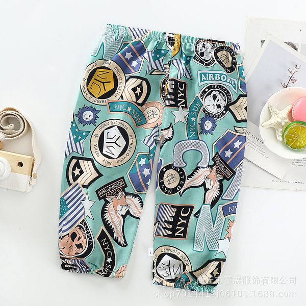 

children's cute anti mosquito pants infants baby hairband belt lantern summer, Blue