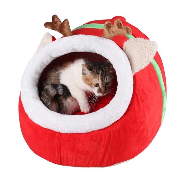

red christmas deer pet cat house puppy dog bed kennel nest dog cat bed s m l