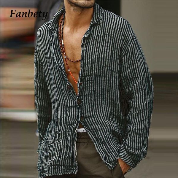 

men's retro striped long sleeve blouse shirt 2021 spring summer casual loose button male fashion turn-down collar streetwear, White;black
