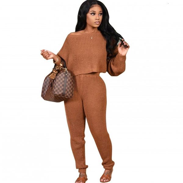 

autumn new solid color two-piece slash neck batwing sleeve and waistline pants high matching set uo6b, Gray