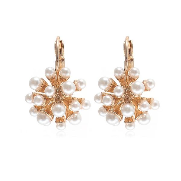

hoop & huggie geometric japan korean earrings for women sweet simulated pearl flower jewelry pendientes gifts, Golden;silver