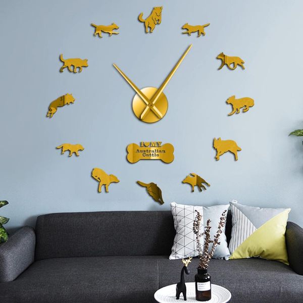 

wall clocks australian cattle dog 3d diy clock pet silhouette acrylic big time lover gift sticker watch