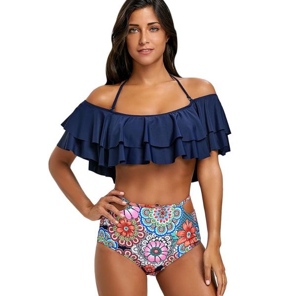 

tier flounce floral high waisted bikini set