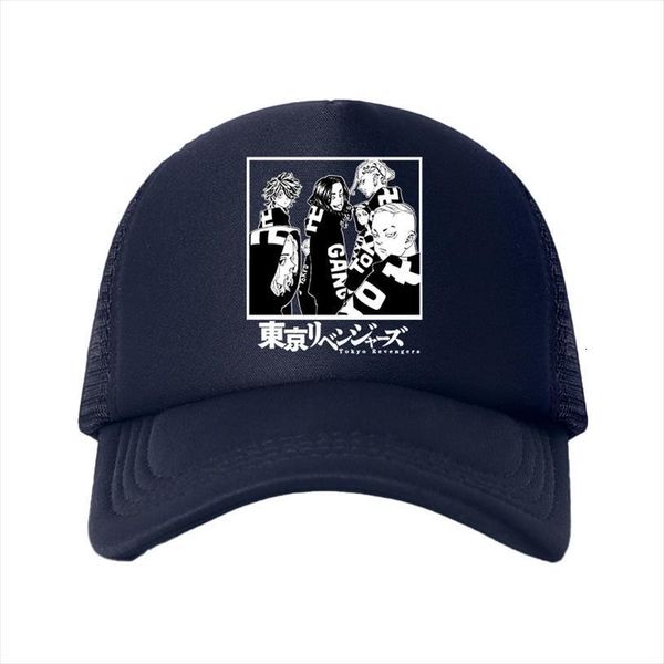 

tokyo revengers anime mesh baseball cap adjustable snapback hats for women men hip hop trucker streetwear dad, Blue;gray