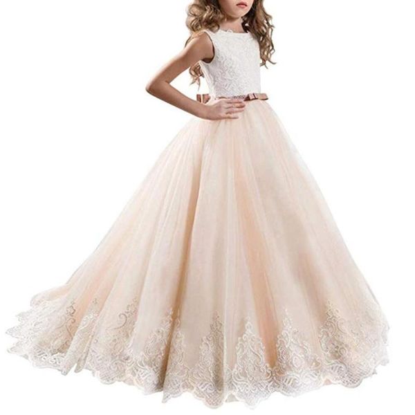 

girl's dresses 3-14 years lace flower girl primera comunion wedding party little bride dress kids ball gown sequined pageant, Red;yellow
