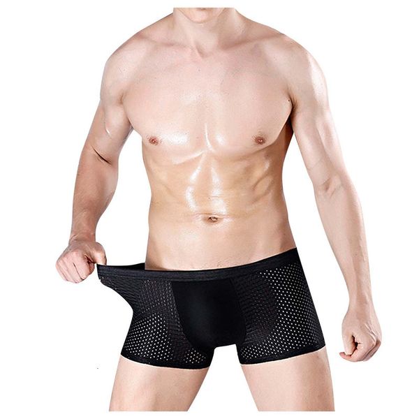 

men's underwear iced silk mesh fast breathing boxers male effects colour sport under boxer truss music, Black;white