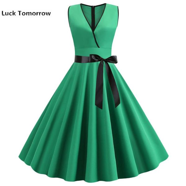 

plus size women dress 2021 summer casual sleeveless v neck solid slim office party dress dresses elegant vintage vestidos robe, Black;gray