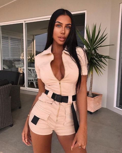 

women's jumpsuits & rompers nice spring tide off shoulder women bodycon romper streetwear zipper high waist overalls lapel short jumpsu, Black;white