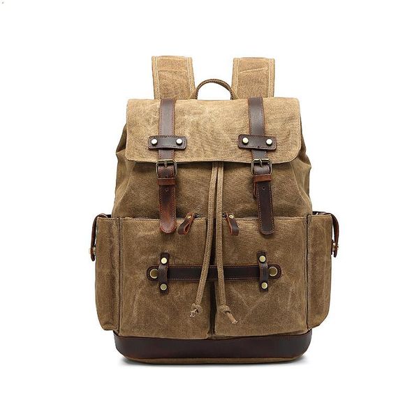 

backpack casual waterproof oil wax canvas men's big bag travel schoolbag computer backpacks