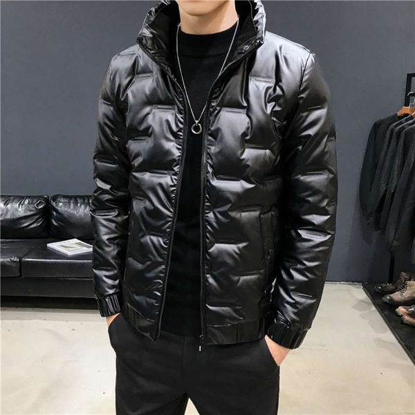 

short down jacket men's winter cotton padded jacket new trend handsome men's bright face thickened coat fashion brand winter men&#, Black