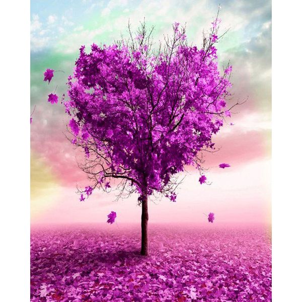 

paintings selilali 40x50cm framed oil painting by numbers kits purple heart tree landscape picture number acrylic paint color on canvas