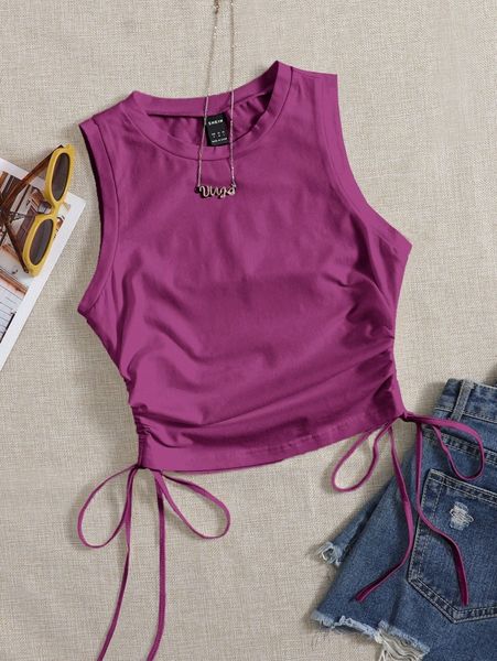 

drawstring ruched side crop tank 16jr#, White