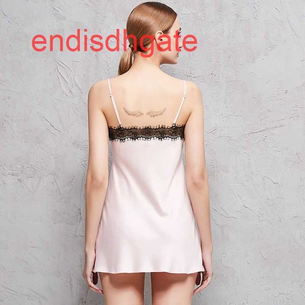 

summer lace spring edge and suspender women's silk thin pajamas, Black;white