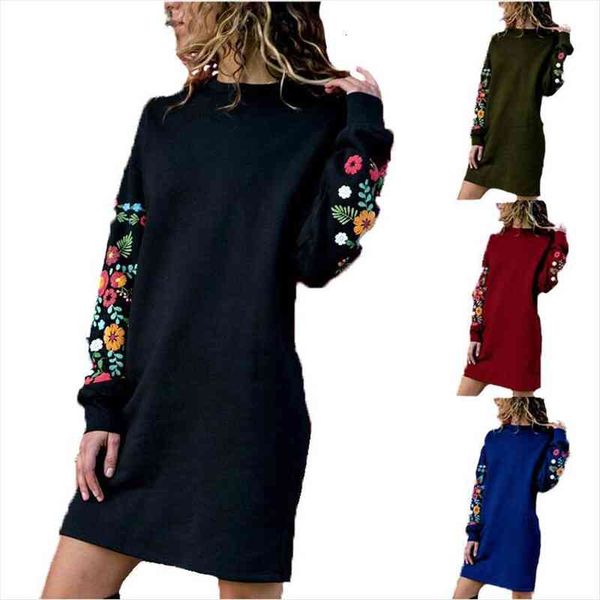 

autumn vintage flower embroidery womens dress pullover 5xl straight midi pencil casual streetwear plus velvet dresses, Black;gray