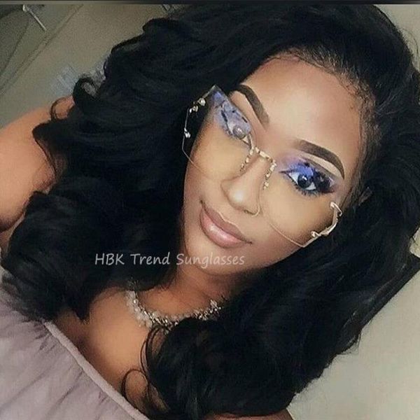 

rimless uv400 glass women lens gradient fashion transparent female oversized glasses clear glass sun metal sunglasses frame 2021 fdstk fpmf, White;black
